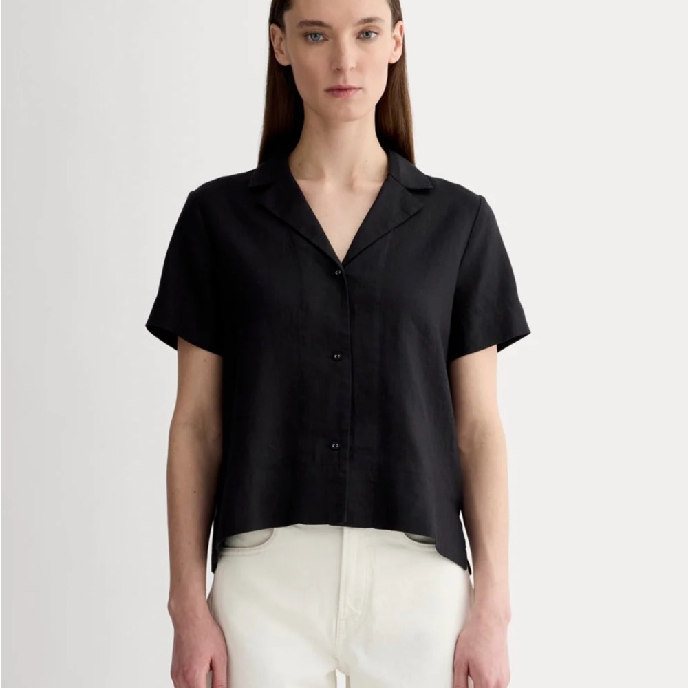 Everlane The Notch Black Shirt in Linen size 4